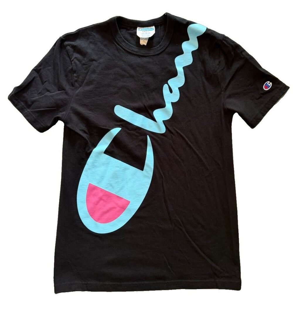 Champion Mens Small Black Short Sleeve Spellout T-Shirt